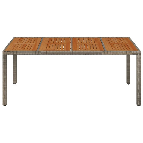 Table de jardin dessus en bois gris 190x90x75 cm résine tressée