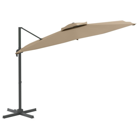 Parasol cantilever à double toit taupe 300x300 cm