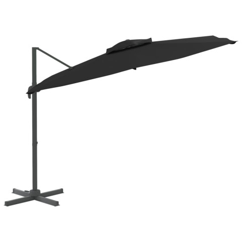 Parasol cantilever à double toit noir 400x300 cm