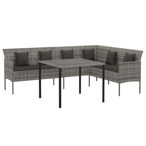 Mobilier à dîner de jardin et coussins 2 pcs gris rotin