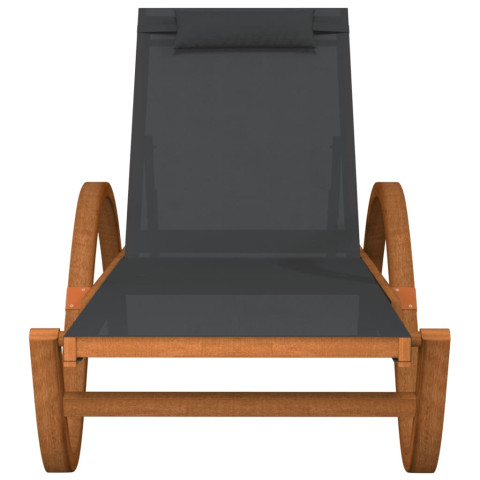 Chaise longue avec coussin gris textilène/bois massif peuplier