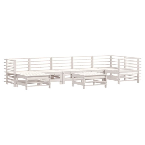 Salon de jardin 8 pcs avec coussins blanc bois massif