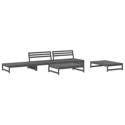 Salon de jardin 5 pcs avec coussins gris bois massif