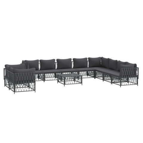 Salon de jardin avec coussins 11 pcs anthracite acier