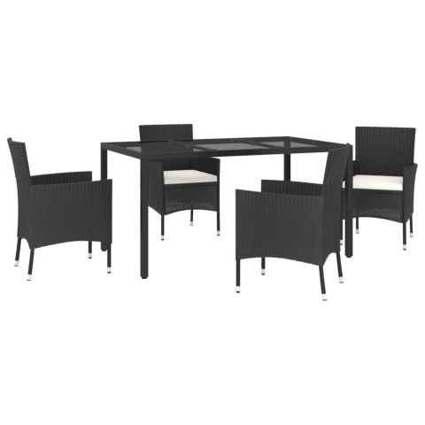 Mobilier à dîner de jardin et coussins 5pcs noir résine tressée