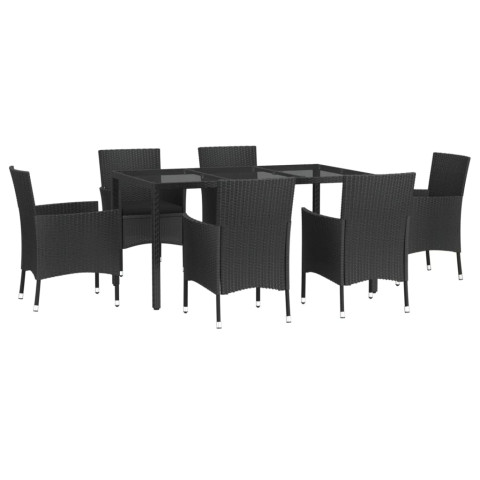 Ensemble à manger de jardin coussins 7pcs noir résine tressée