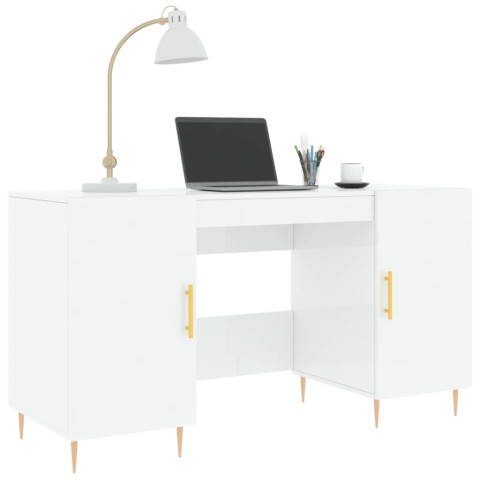 Bureau blanc brillant 140x50x75 cm bois d'ingénierie