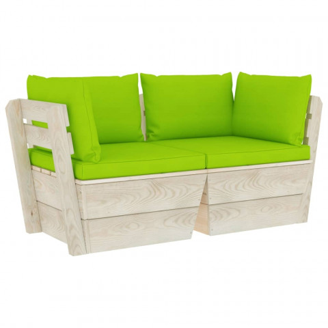 Canapé palette à 2 places de jardin avec coussins bois d'épicéa - Couleur au choix