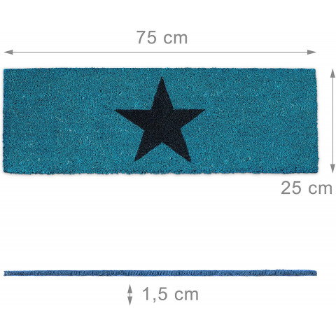 Paillasson tapis de sol porte d’entrée essuie-pieds étoiles fibres de coco bleu 
