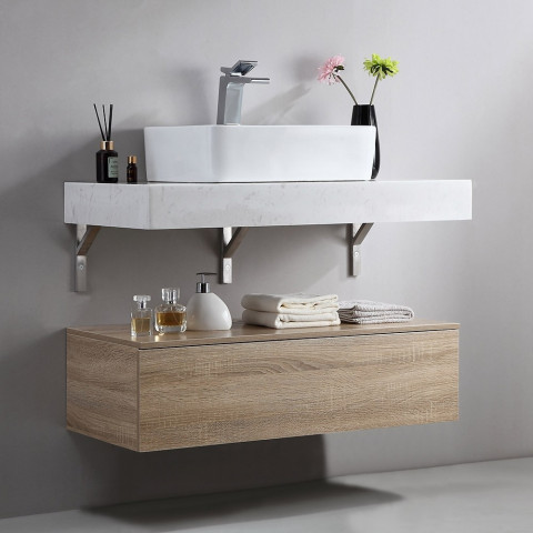 meuble de salle de bain suspendu avec lavabo en bois 90 cm distriartisan