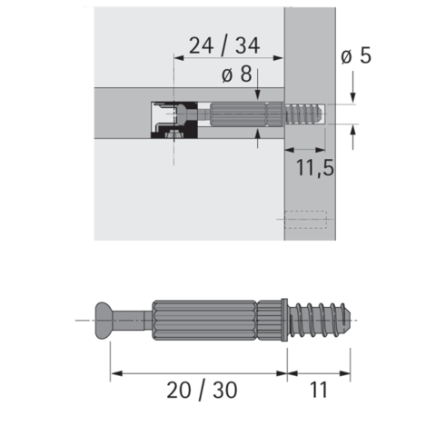 Goujon Twister euro DU 243 HETTICH - Serr. 20 mm - 5/11x24 - 20056