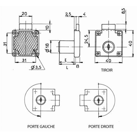 Serrure de meuble 4500-03 N°FH156 TSS RONIS - Avec collerette porte gauche - 2450