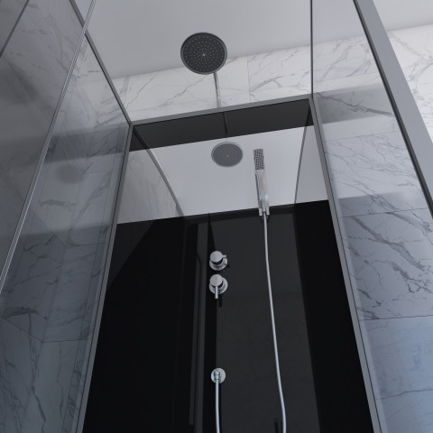 Cabine de douche 90x90cm carrée porte pivotante - avec bande effet miroir - square stripe