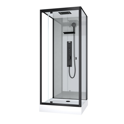 Cabine de douche hydromassante 90x90x215 cm - fonds gris et profilés noir mat - grey style