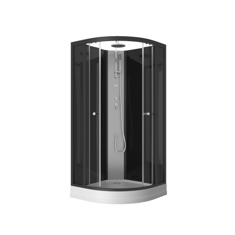 Cabine de douche 1/4 de cercle 85x85x225 cm - profilés et fonds noirs - Nebula Aurlane - CAB117