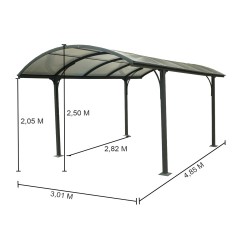 Carport habrita aluminium toit 1/2 rond 14,62 m2