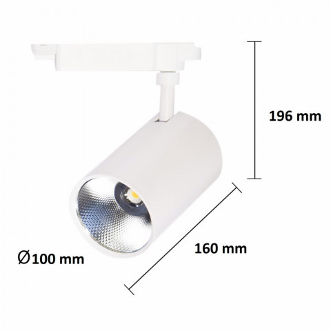 Spot led sur rail 30w 80 binaire monophasé blanc - couleur eclairage au choix