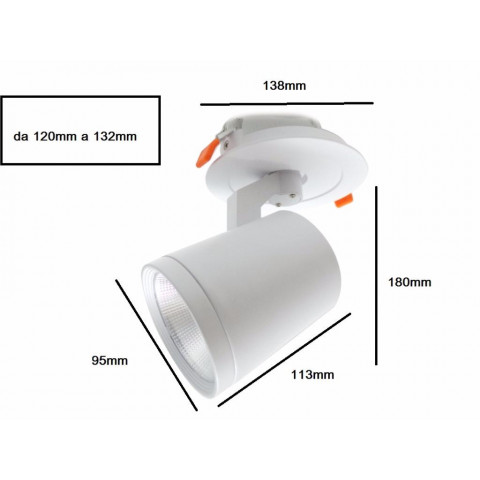 Downlight spot encastrable led cob orientable multi-angle 30w ø95mm - couleur eclairage au choix