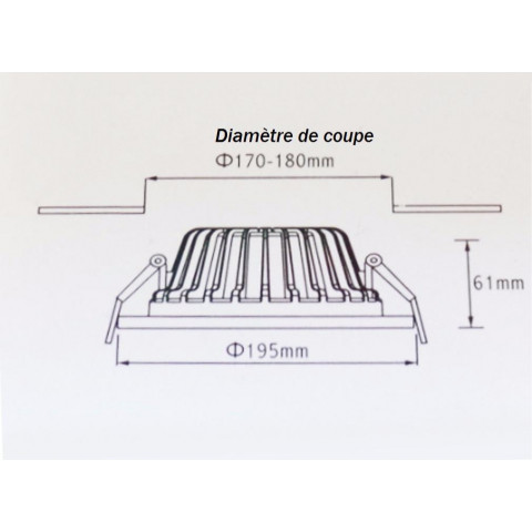 Downlight spot led cob carré 30w 195mm - couleur eclairage au choix