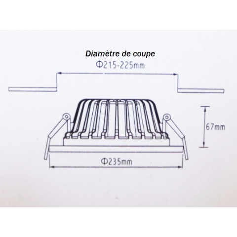 Downlight spot led cob carré convexe 40w 235mm - couleur eclairage au choix