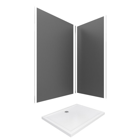 Pack panneaux muraux gris en aluminium avec profilé d'angle et de finition chrome + receveur a poser - 90 x 120cm - wall'it gris 90x120 + whiteness ii 120 Aurlane - PACP007