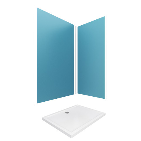 Pack panneaux muraux bleu en aluminium avec profilé d'angle et de finition chrome + receveur a poser - 90 x 120cm - wall'it bleu 90x120 + whiteness ii 120 Aurlane - PACP009