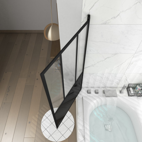 Aurlane Pare baignoire pivotant 130x75 cm - type verriere - profile noir  mat - verre trempe - GLASSY SCREEN pas cher 