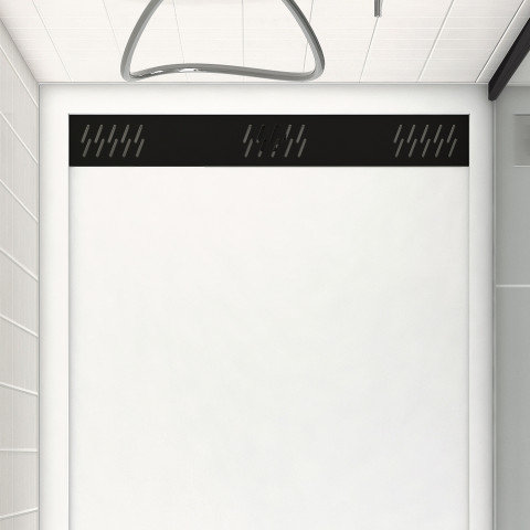 Receveur en acrylique Blanc 80x120x4 cm – Grille Linéaire Noire – WHITENESS II Aurlane - FAC708