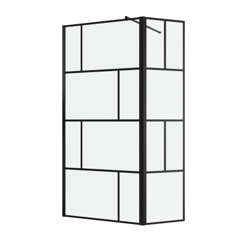 Paroi de douche avec pivot 100+40x195cm - sérigraphie type briques et profilés noir - dark blocks Aurlane - FAC929