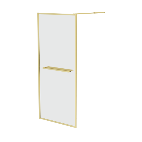 Paroi de douche or doré brossé 90x200cm - porte-serviette et étagère - goldy contouring shelf