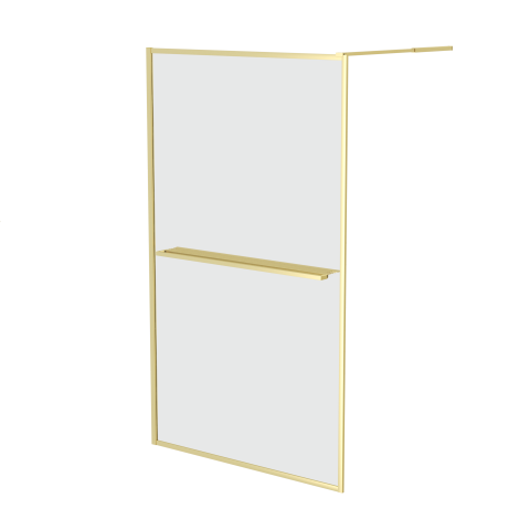 Paroi de douche or doré brossé 120x200cm - porte-serviette et étagère - goldy contouring shelf
