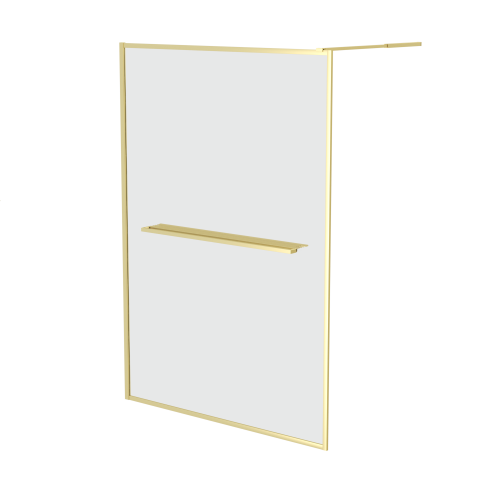 Paroi de douche or doré brossé 140x200cm - porte-serviette et étagère - goldy contouring shelf