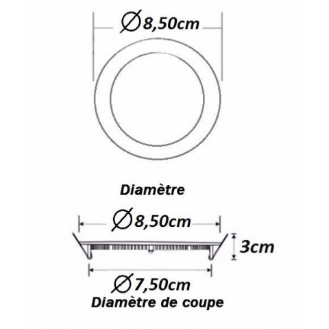 Downlight dalle led extra plate ronde blanc 3w - couleur eclairage : blanc froid 6000k - 8000k