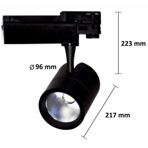 Spot led sur rail 30w 80 binaire triphasé noir - couleur eclairage au choix