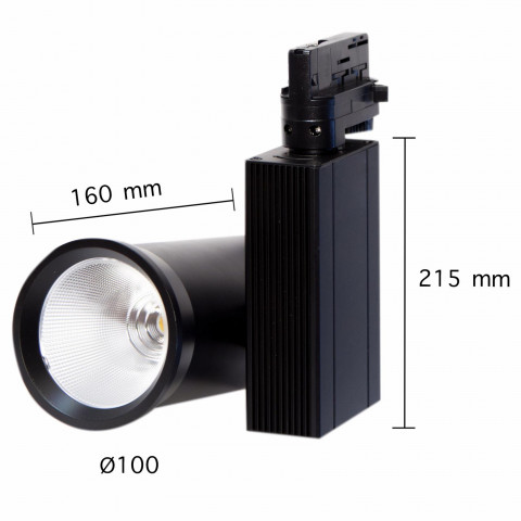 Spot led sur rail 35w 80 binaire triphasé noir - couleur eclairage au choix