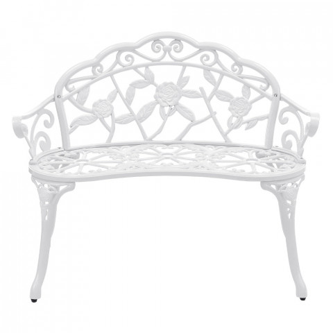 Banc chaise siège de jardin fonte résistant aux intempéries 100 cm blanc