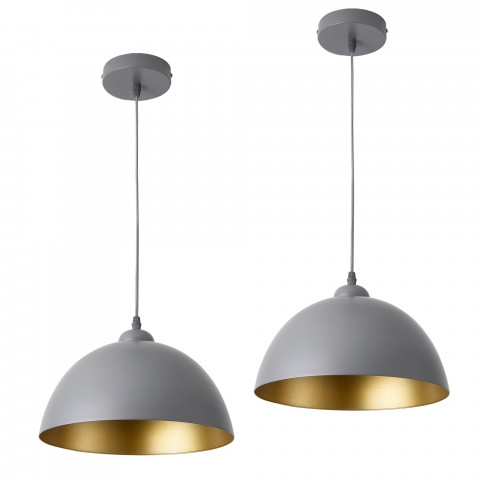 Lot de 2 lampes à suspension hauteur réglable métal diamètre 30 cm gris doré