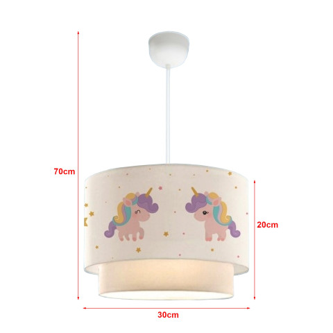Lustre lampe lumière suspendu suspension pour enfant e27 70 cm motif de licorne helloshop26 03_0007548