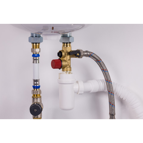 Kit groupe de sécurité chauffe-eau NF droit siège laiton MF20x27 + siphon F26x34 NOYON & THIEBAULT