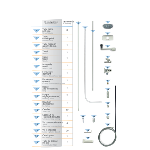Kit ferme imposte manivelle Windy 305 noir SOUCHIER pour châssis abattant intérieur L.3.05m - 26801