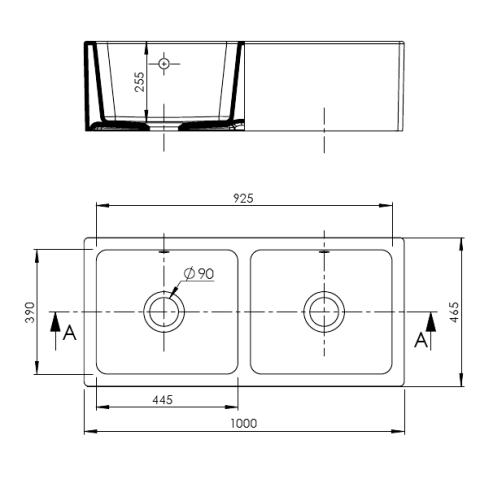 Évier céramique Timbre D'office Belfast anthracite 100 cm - 2 Bacs