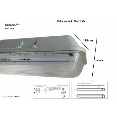Réglette étanche ip65 double tube t8 150cm (boitier vide)