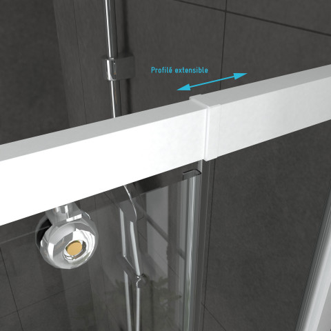 Pack porte de douche pivotante blanc de 80 à 90x185cm + retour 80 verre 5mm - whity pivot 80-90