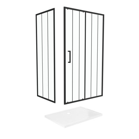 Porte coulissante et retour avec sérigraphie noire 120x80x200 cm + receveur an acrylique blanc Aurlane - PACF175