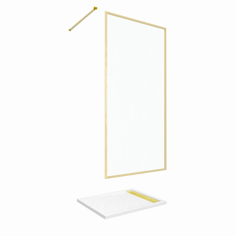 Paroi de douche 100x200cm + grille finition or doré brossé + receveur blanc effet pierre 100x80x4cm Aurlane - PACF413
