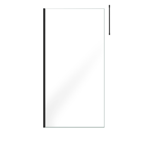 Paroi de douche 100x200cm verre transparent - profilé + barre plafond noire - freedom 2 black