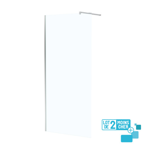 Lot de 2 parois de douche 90x195 cm en verre trempé 5 mm - profilés et bras chromés