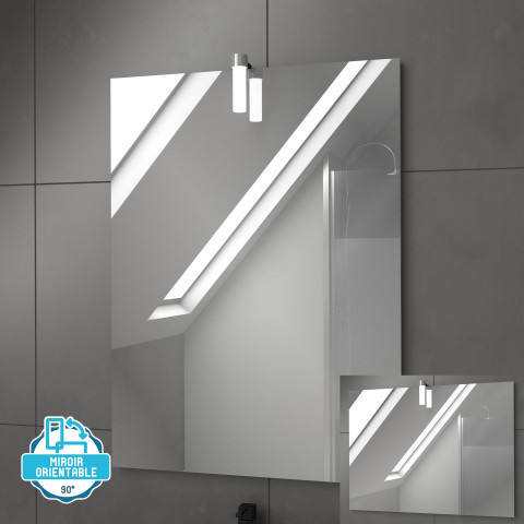 Meuble salle de bain 60x80 - finition chene naturel + vasque blanche + miroir led - timber 60 - pack21