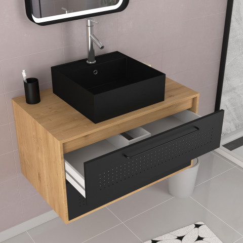 Pack meuble de salle de bain caisson 2 tiroirs + vasque carrée + miroir led - uby 80cm Aurlane - PACM273