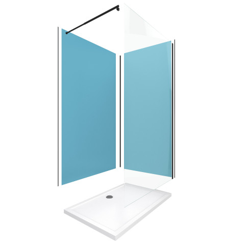 Pack 2 panneaux muraux wall'it bleu + receveur whiteness ii 120 + paroi de douche freedom 2 dark 120 + barre de fixation noir mat Aurlane - PACP053